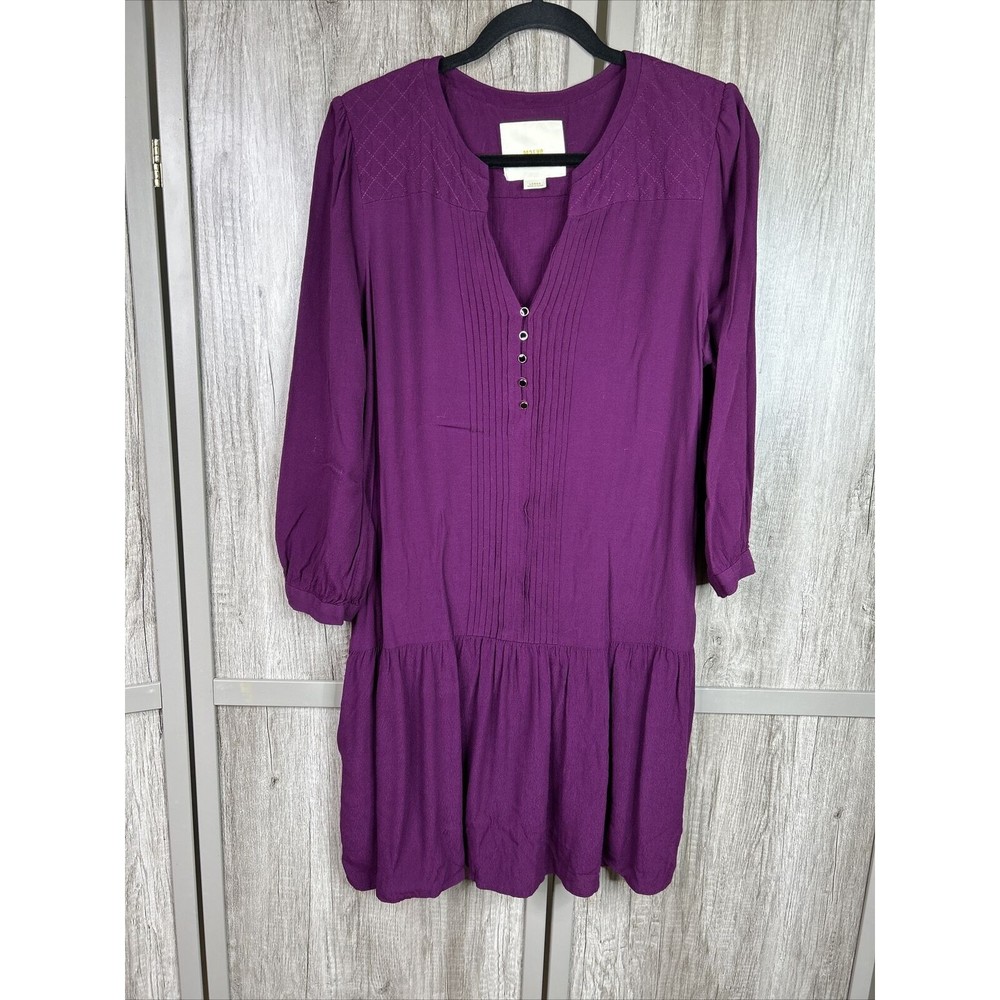 Maeve Anthropologie Dress Size Large Burgundy Color Dropped Waist 3/4 Sleeves
